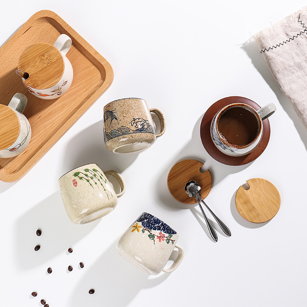 Taza de café Vintage, tazas únicas de cerámica de estilo Retro japonés, taza de desayuno de arcilla de cambio de horno de 380ml, para amigos