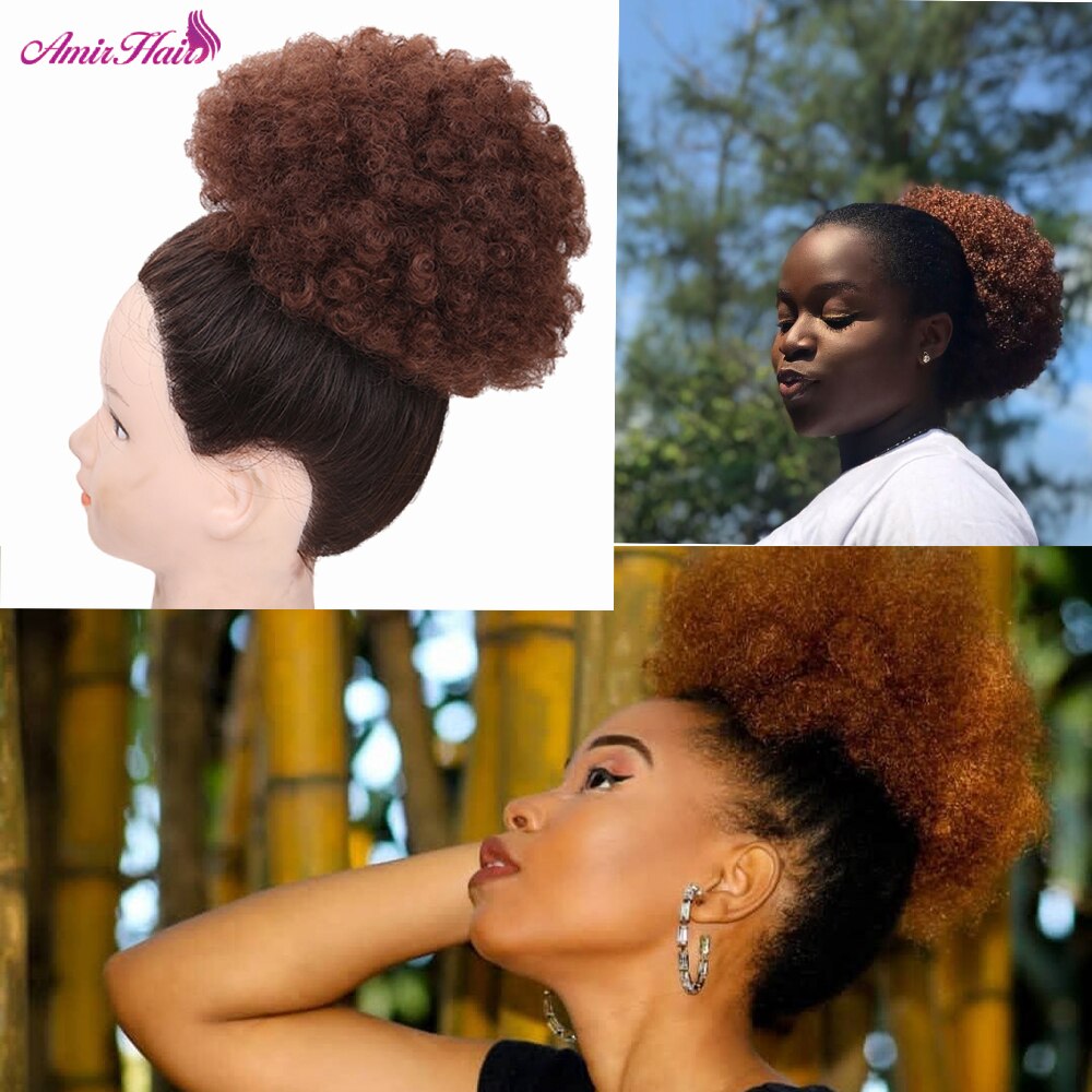 Kort afro lockigt ponnysvansklämma i hästsvans dragsko syntetiskt hår hun förlängning chignon amir hårstycken peruk: #33