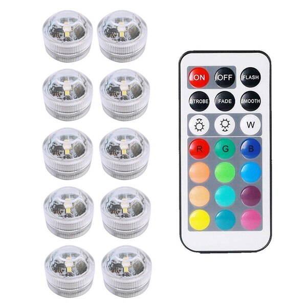 Lampe LED ronde multicolore sous-marine RGB, 3CM, à piles, Super brillante, avec télécommande, CR2032: 10lamp 1controller