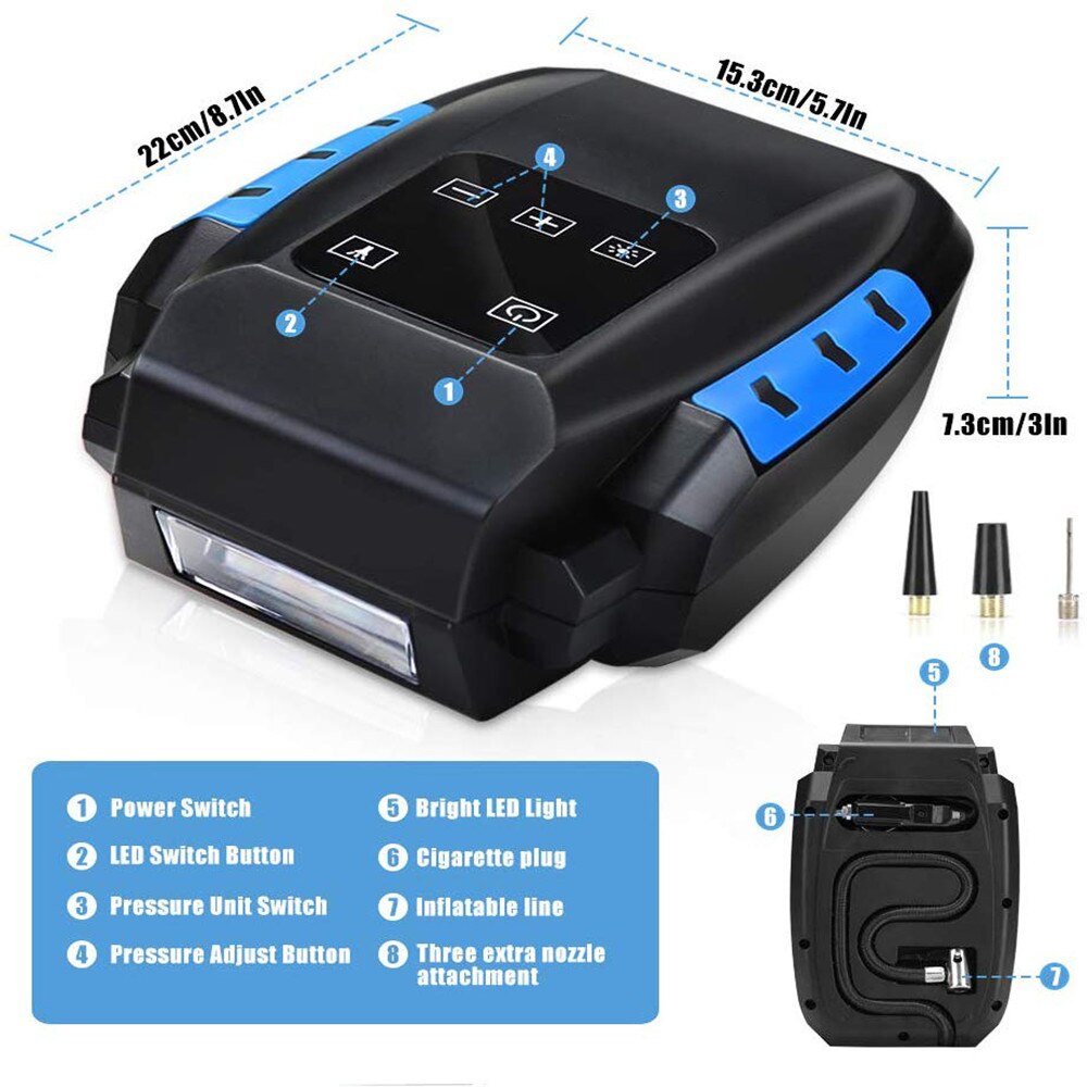 Bærbar kompressor luftpumpe 12v luftkompressor dækpumpe 150 psi 35l/ min bil luftkompressor pumpe med led