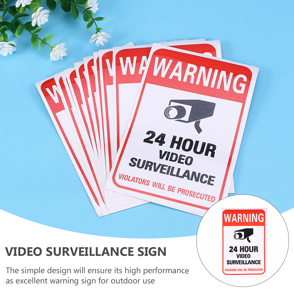 20pcs Video Surveillance Warning Sticker Adhesive 24-hour Video Surveillance Signs