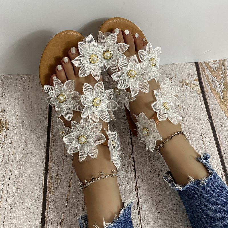 Sandalias con flores para mujer, chanclas de verano, zapatos de plataforma para mujer, sandalias de playa deslizantes de talla grande