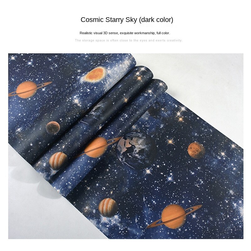 Outer space stars planet wallpaper Ceiling top wallpaper children room blue theme room wallpaper: Light Khaki