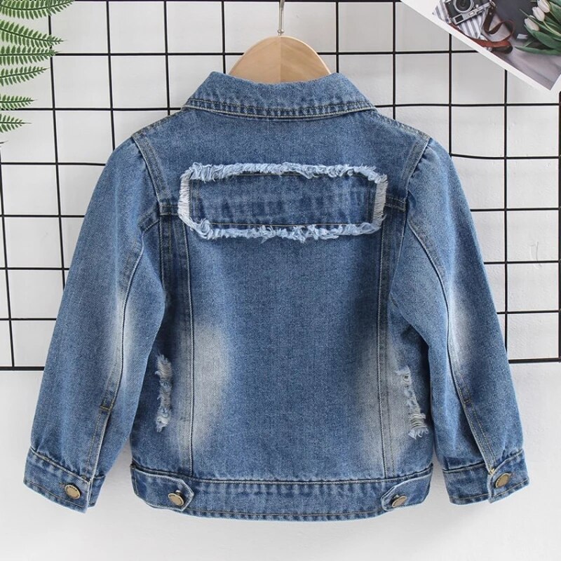 Childrens Herfst Winter Denim Jas Lange Mouwen Revers Vest Baby Jongens Meisjes Mode Plaid Stiksels Denim Jas