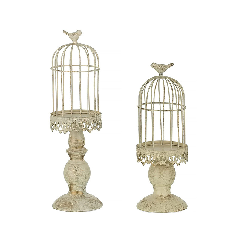 Candelabro de jaula de pájaros Retro , portavelas de hierro de estilo europeo, accesorio de restaurante de boda, decoración romántica de mesa de cena