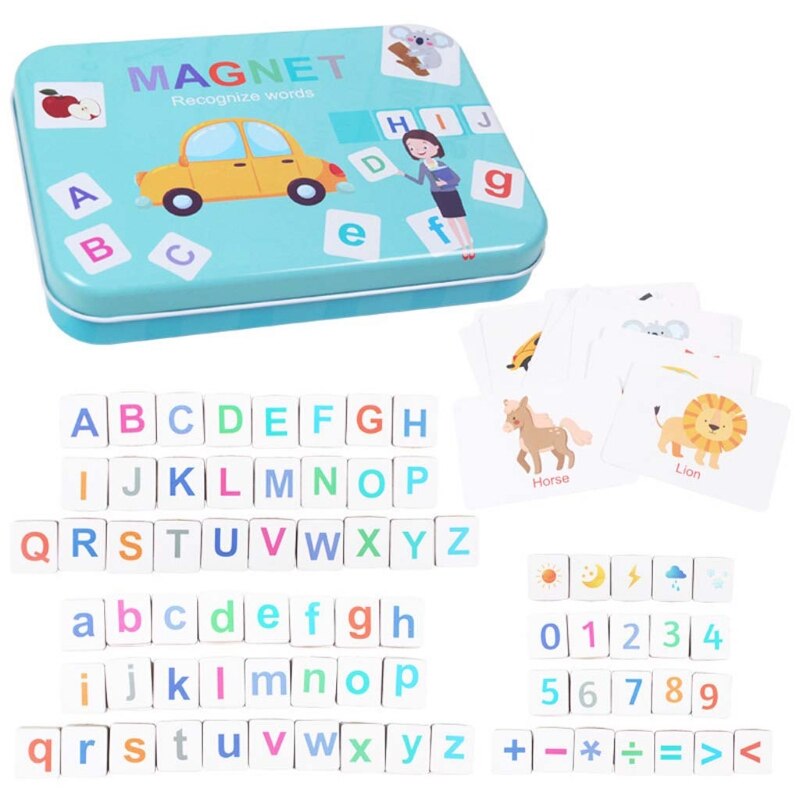 Wooden Magnetic Letters Numbers Toys Fridge Magnets Alphabet Word Cards Spelling Counting Game Learning Math