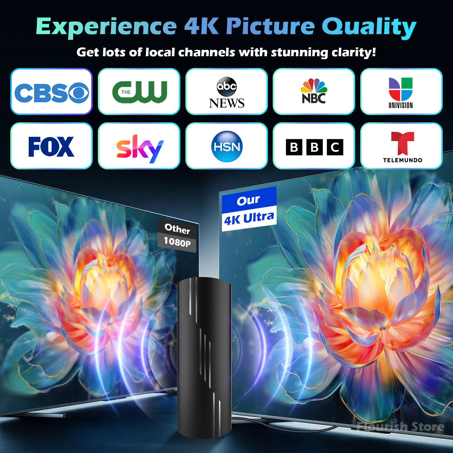 3000+ Miles Range TV Antenna,Digital TV Antenna Indoor/Outdoor with Amplifier Signal Booster, HDTV Antennas 38ft Coax Cable 4K