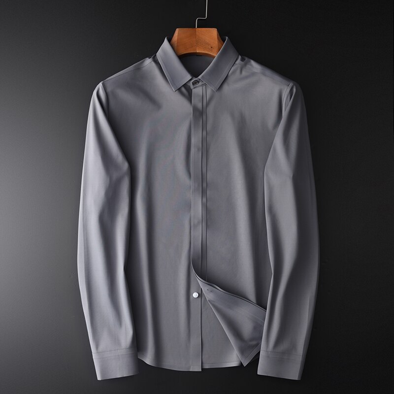 Einfarbig Herren Hemden Luxus Langarm Grau Blau Mens Kleid Hemden Herbst Und Winter Schlanke Herren Hemd Plus Größe 4XL