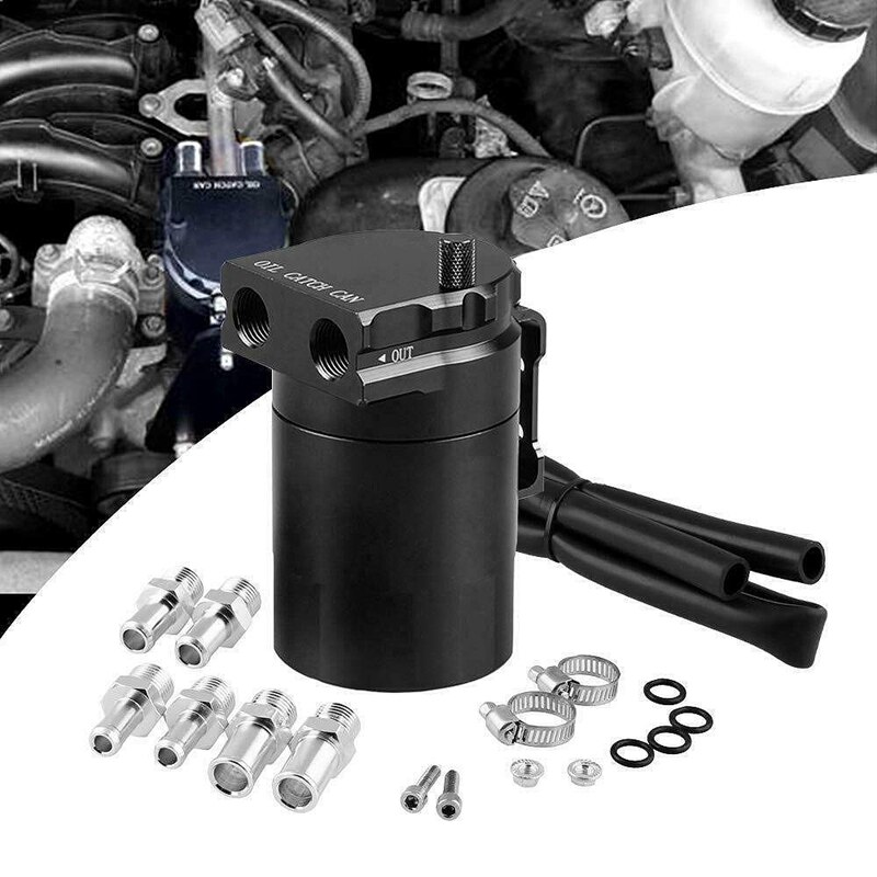 Universal Aluminum Oil Catch Can Kit Reservoir Tank Engine Black Polish Baffled