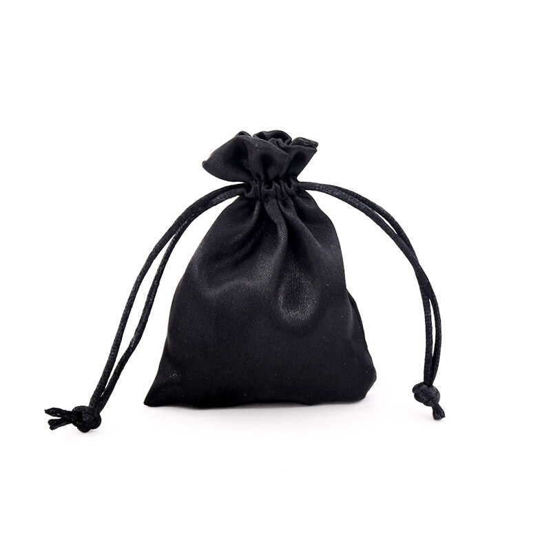 10pcs Silk Drawstring Bag Luxury Satin Wedding Jewelry Packaging Bag Small Ring Earring Jewelry Storage Bag Pouches 7colors: Black / 9x12cm