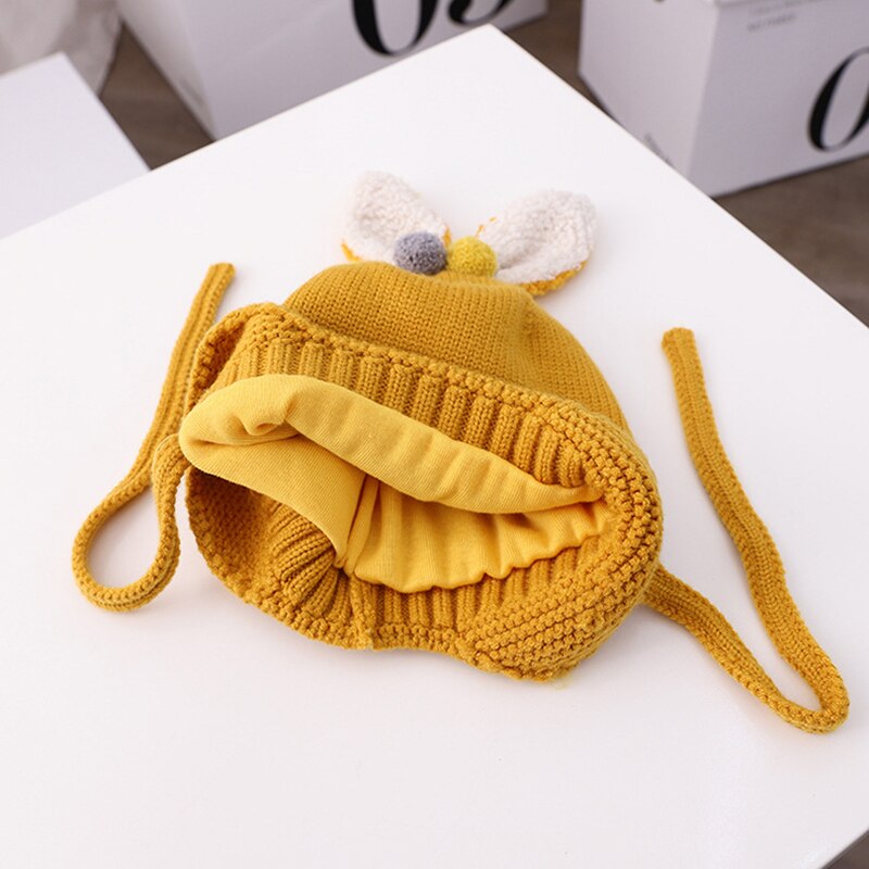 Schattige muts met konijnenoren voor babymeisjes, jongensaccessoires, warme gehoorbescherming, kindermuts, muts met pompon, gebreide wintermuts voor kinderen