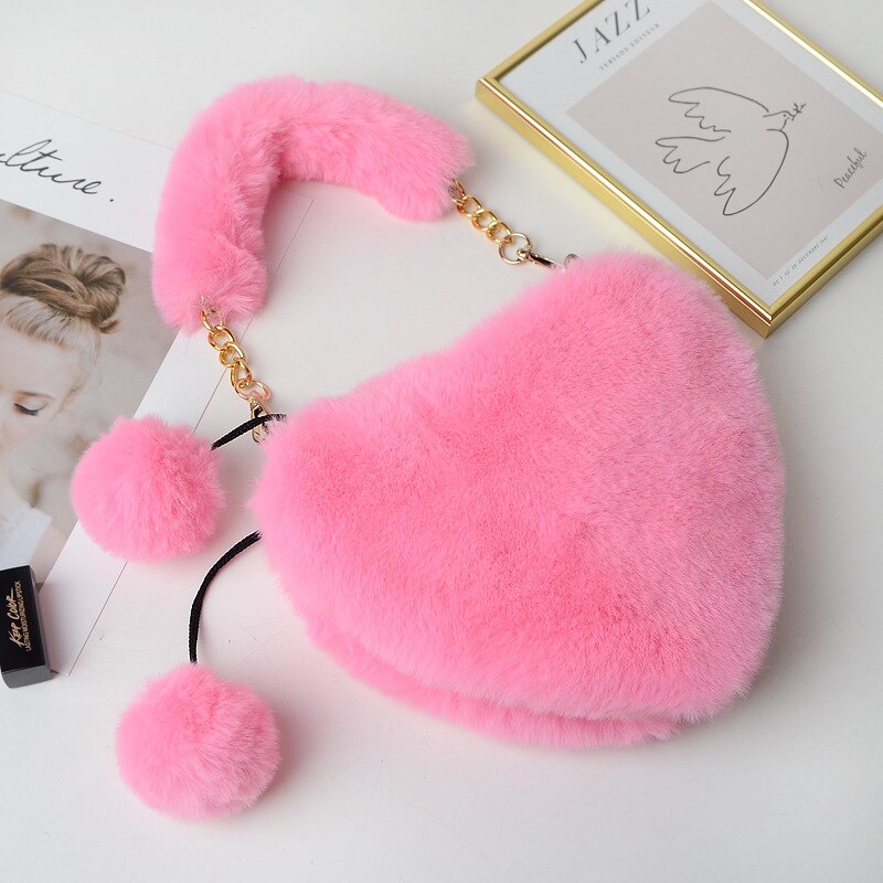 Pluche Hartvormige Winter Vrouwelijke Schattige Clutch Portemonnee Liefde Handtas Modeketen Pluche Tas Tas Voor Vrouw: 6