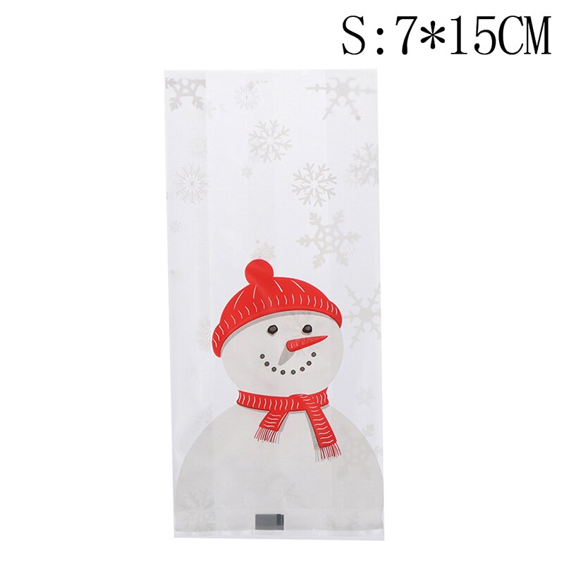 50 pièces sac en plastique Transparent sac de noël bonhomme de neige père noël Cellophane Cookie Fudge bonbons Cookie sac givré pochette boîte: S