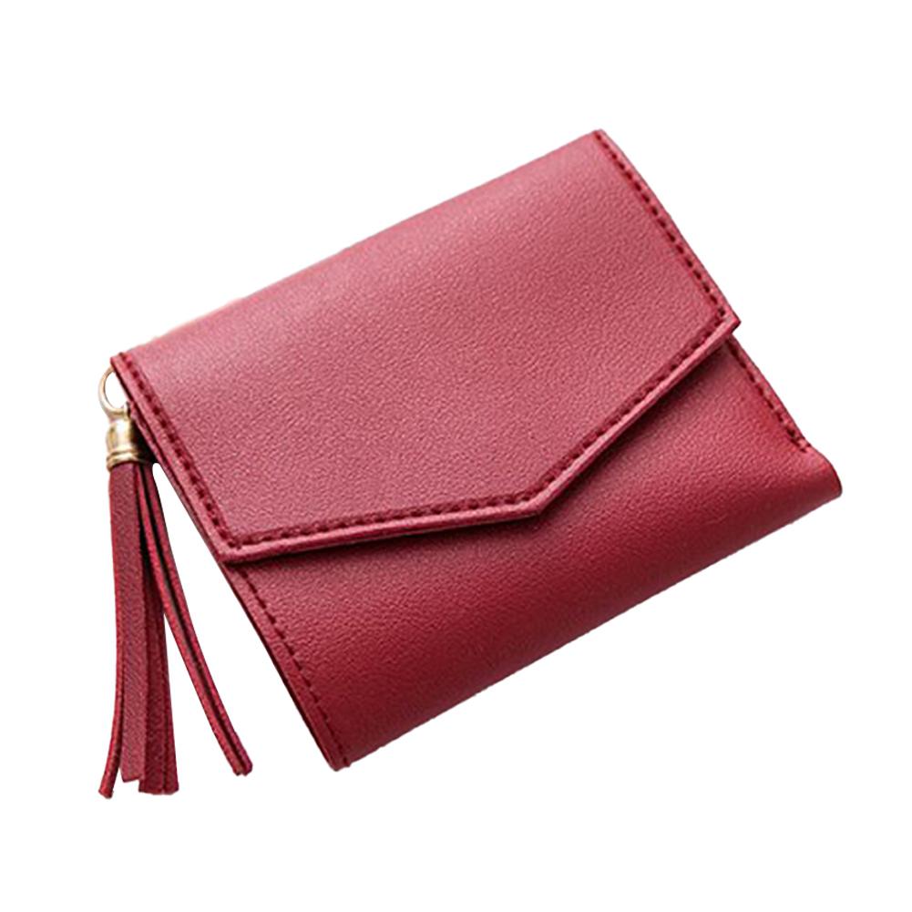 Banabanma feminino carteira curta 3-dobras borla cor sólida plutônio couro fivela magnética bolsa quadrada: red