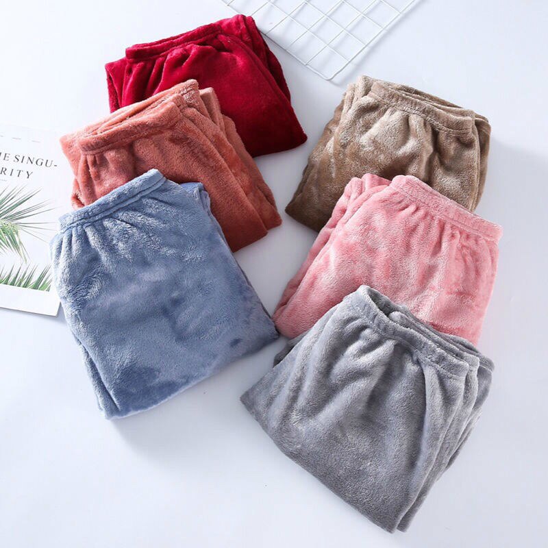 Pantalones de dormir largos para mujer, franela lisa, pijamas de lana en Coral, ropa de dormir suave y cómoda, estilo coreano