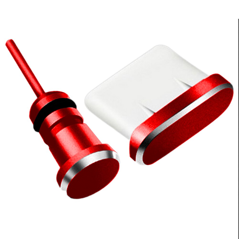 Puerto de carga de Metal + reemplazo de enchufe de polvo de puerto de auricular de 3,5mm para Android para iPhone para teléfono móvil tipo C: For type-c red