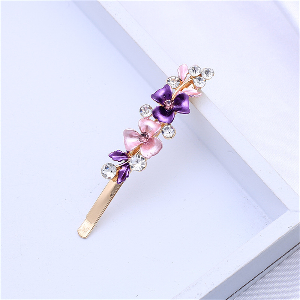 Moda bling flor grampos de cabelo festa de casamento para mulheres presilha de cabelo elegante mini strass clipe acessórios presentes diários: ROXO