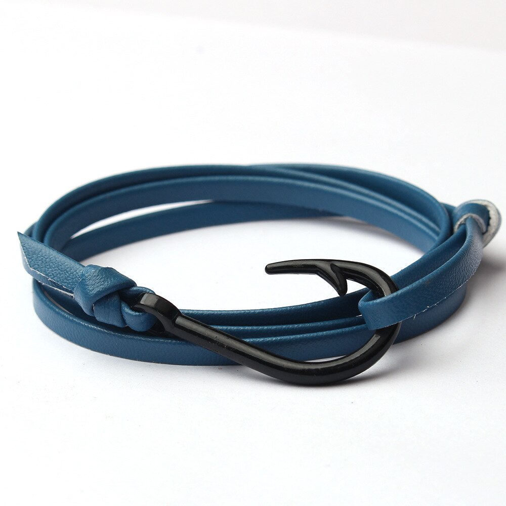 Armbänder Ich bin europäischen und amerikanischen stil aus legiertem stahl, gewebtem lederband und hologramm, coole fischhaken-armbänder für damen und herren: F