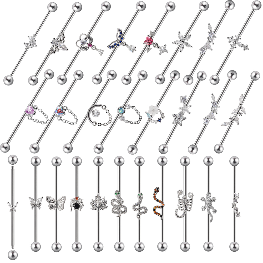 1 pieza de barra Industrial de circonio de acero quirúrgico, pendiente de puente Auricular largo de Animal bonito, joyería para Piercing corporal transversal para mujer