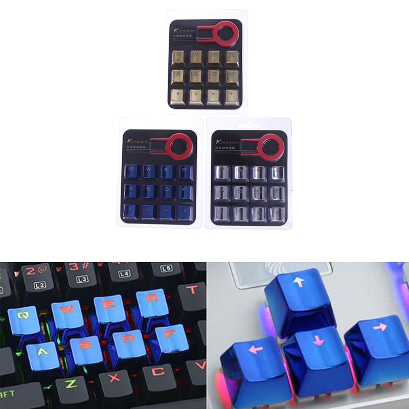 12pcs Waterproof Mechanical Keyboard Backlit Removal Universal USB Keycap Gold Plated Low Profile Durable Game Replacement