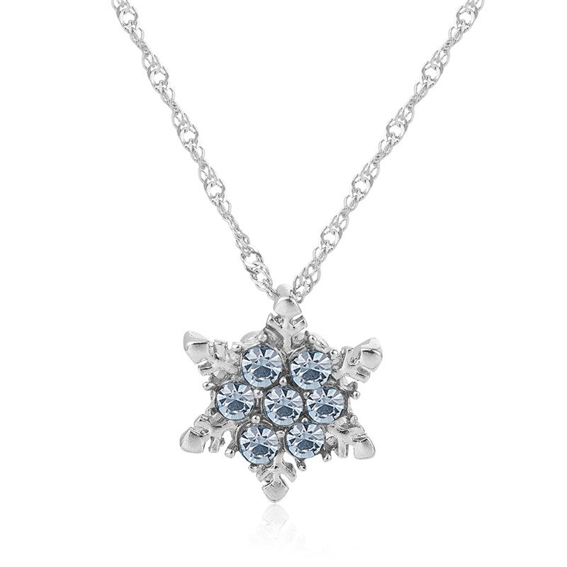 Charm Vintage lady Blue Crystal Snowflake Zircon Flower Necklaces & Pendants Jewelry for Women girls: sea blue