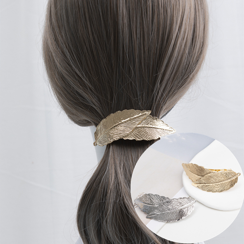 Pasadores con forma de hoja de plumas de Metal Vintage para mujeres y niñas, aleación de belleza, oro, plata, horquillas, joyería de , pinzas para el cabello