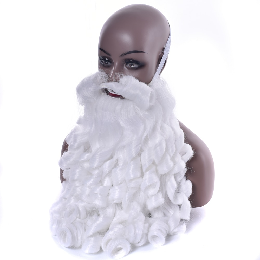 IMISSU Christmas Costume Santa Claus Wig and Beard Synthetic Hair White Cosplay Hair Hairpiece for Xmas Halloween Year Hat