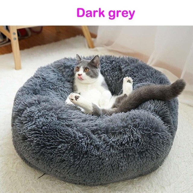 Soft Pet Sleep Blanket Cat Nest Keep Warm Type House Bed Round Shape Plush Puppy Winter Dog Bed: Dark gray / 60cm