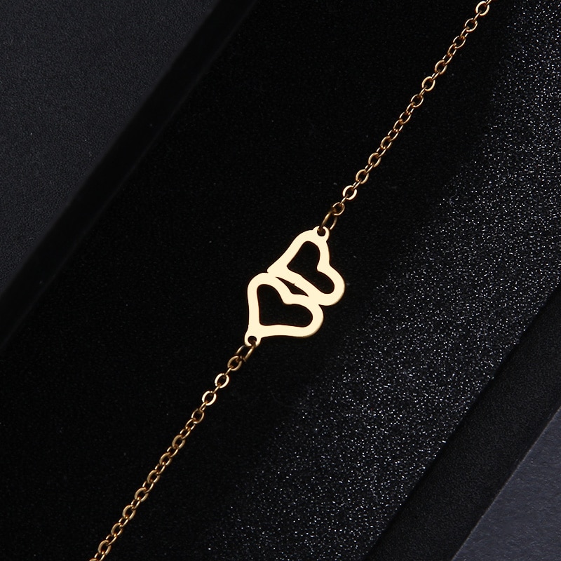 CR-173 Bracelet en acier inoxydable pour femme homme Double coeur couleur or et argent Pulseira Feminina bijoux de fiançailles amoureux