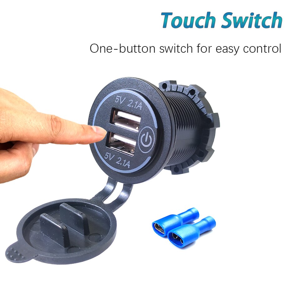 4.2a touch switch vandtæt universal motorcykel lastbil båd bil dobbelt usb oplader stikkontakt til telefon tablet dvr gps switch  mp3 mp4