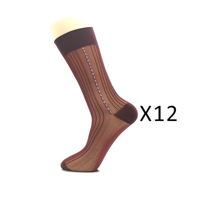 12 Pairs Large Size Summer Socks Mens Nylon Thin Breathable Middle-Eged Elderly Silk Socks Business Work Party Dress Long Socks: 2