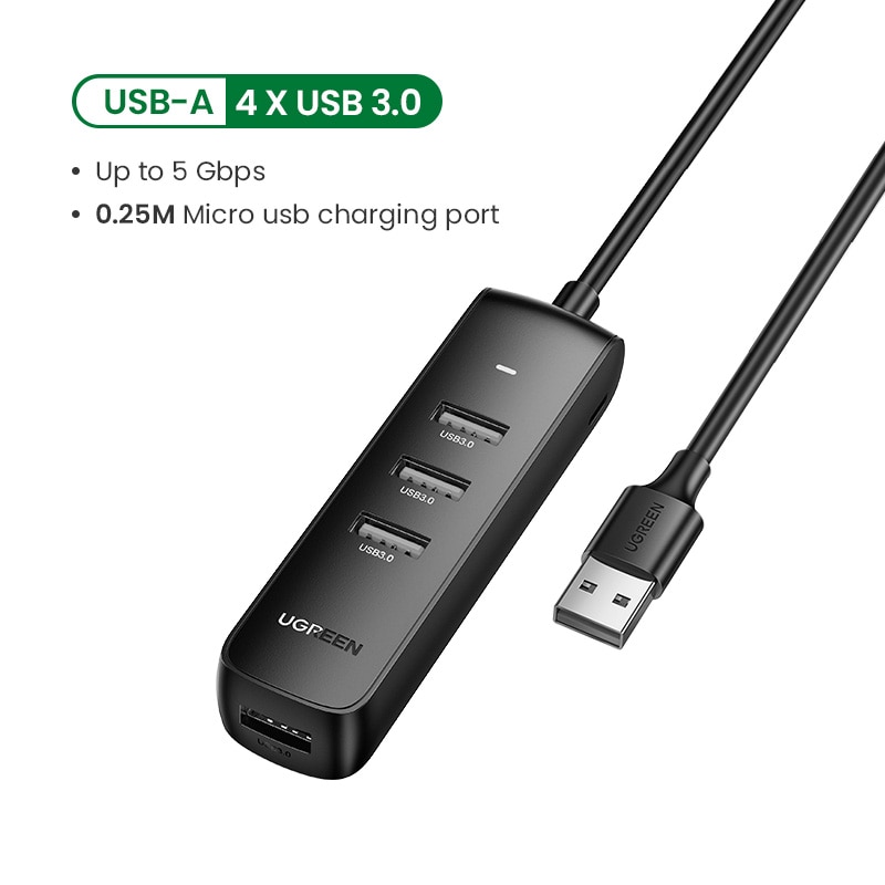 Ugreen 4-Port USB 3.0 Hub High-Speed USB Splitter For Hard Drives Notebook PC Computer Accessories Flash Drive Mouse Keyboard: USB 3.0-Micro USB