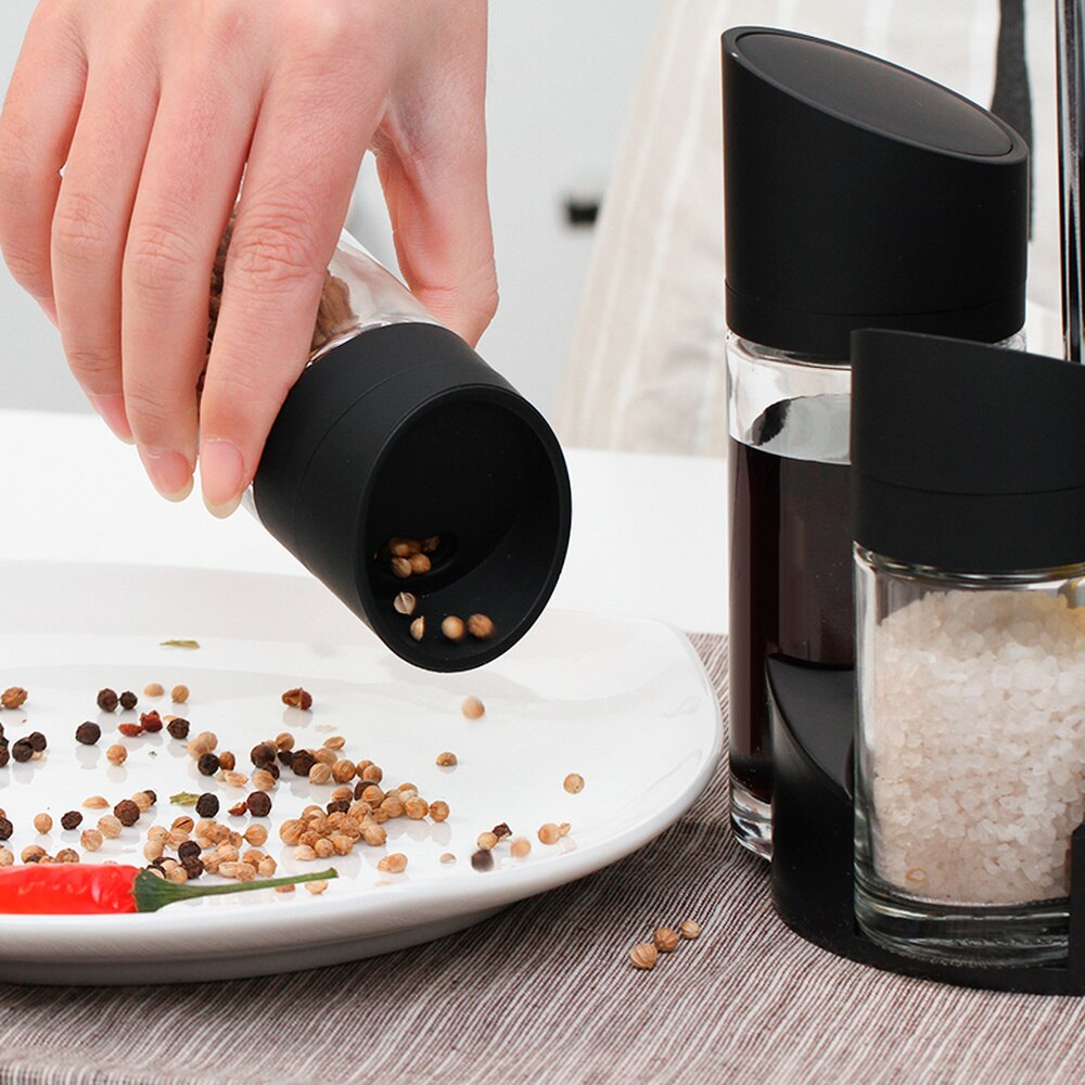 5 st roterande cruet set för kryddbehållare kryddburk salt och peppar shaker med olja vinäger flaska köksförvaring rack
