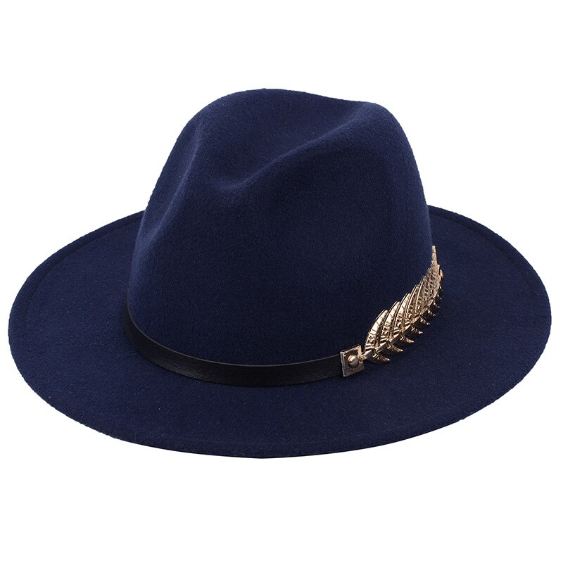 SLECKTON Fedoras Hats for Women Casual Girl Panama Jazz Cap Ladies Woolen Top Hat Men Bowler Hats Unisex Gorras S1078: Navy