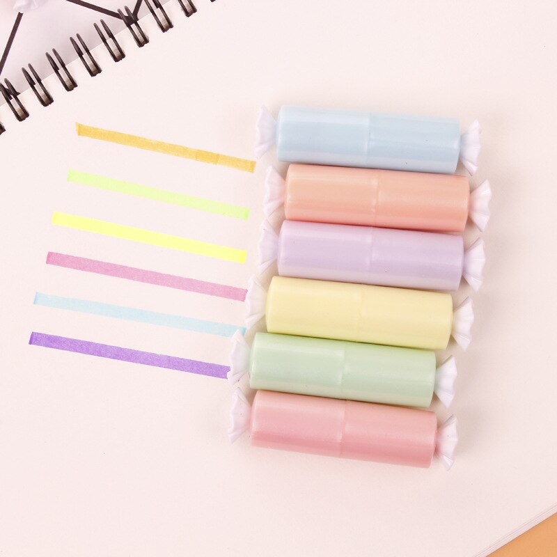 6 stks/partij Mini Zoete Candy Kleur Markeerstift Kawaii 6 kleuren Tekening Schilderen Art Marker Pen schoolbenodigdheden Briefpapier
