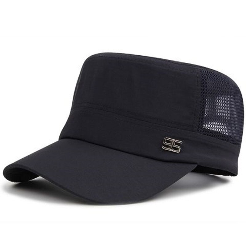 Mode Zomer Mannen Vrouwen Sneldrogende Platte Hoed Licht Zonnehoed Shading Netto Caps Verstelbare Zomer Ademend Mesh Baseball cap: Navy Blue