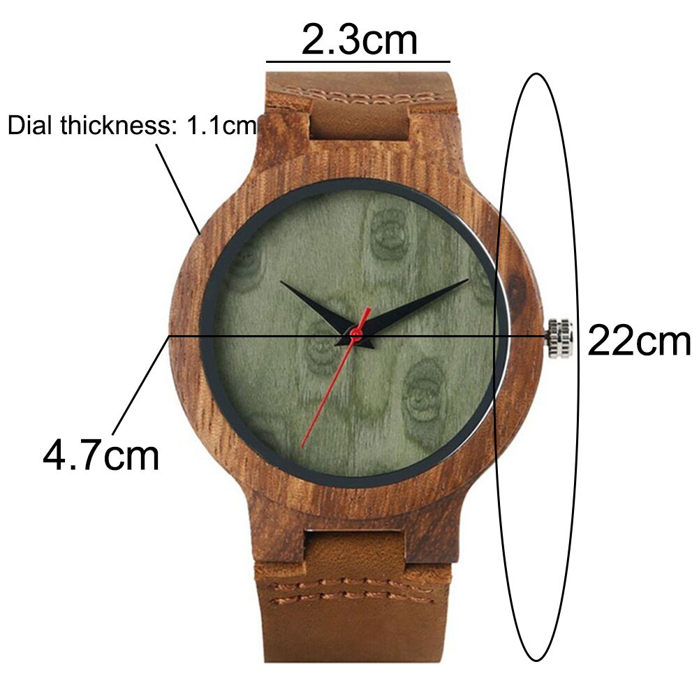 Unisex houten ronde wijzerplaat, kunstleren band, geen nummer, analoog quartz polshorloge, quartz horloges in hout, klok, paarhorloge