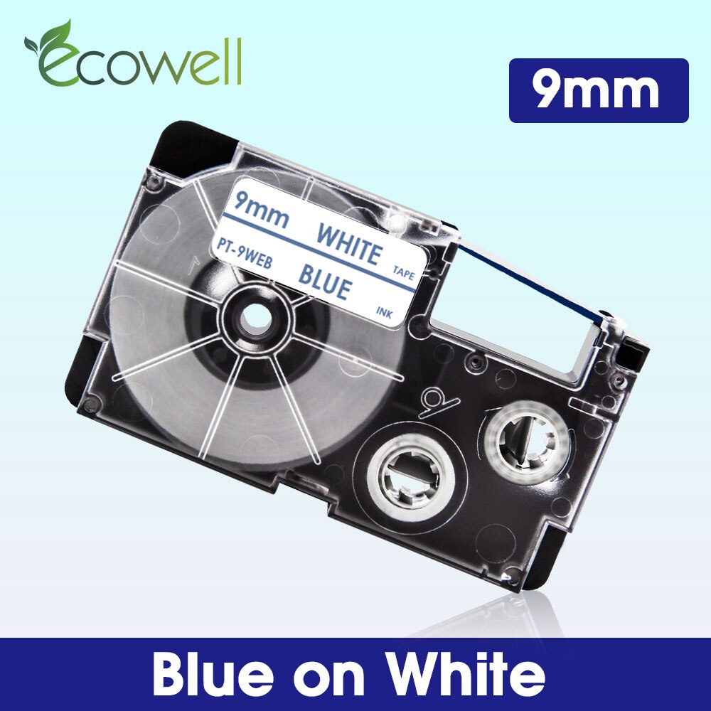 Ecowell XR-9WE XR-9X XR-9RD XR-9BU 9mm label For Casio XR-9YW XR-9GN XR-9GD label tape for Casio KL-60 KL-120 KL-100 Label Maker: Blue on White