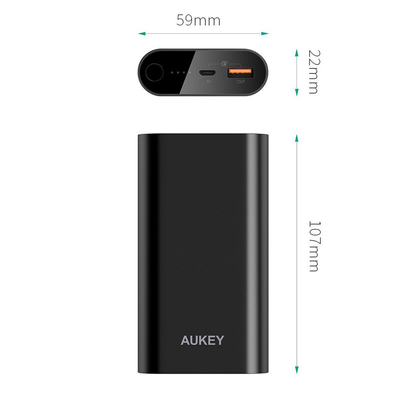 Aukey, 36,48 W, 10050mAh, Banco de energía con carga rápida 3,0, cargador de batería externa portátil con cargador USB para teléfono