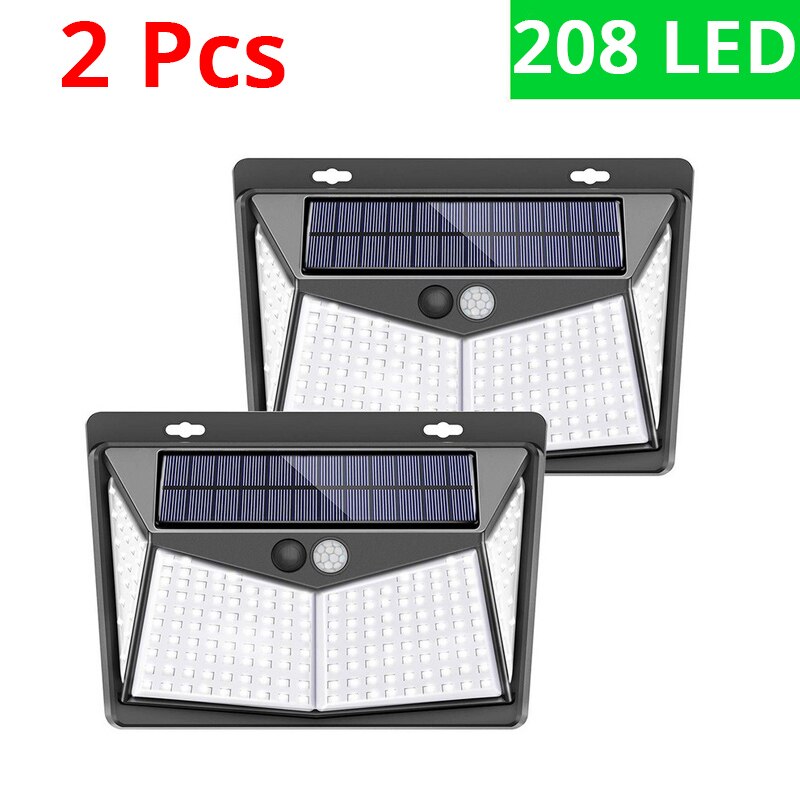 WAKYME 288 LED Solar Light Outdoors Motion Sensor Wall Light Garden Pathway Street Lamp Waterproof Solar Powered Floodlight: 2 pieces 208LED