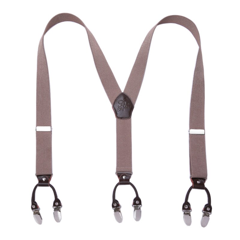 men&#39;s Suspender Elastic Leather 3.5 Cm Width Adjustable Elastic X Back Clips Men&#39;s Trousers Wedding Suspension 13 Colors: Khaki