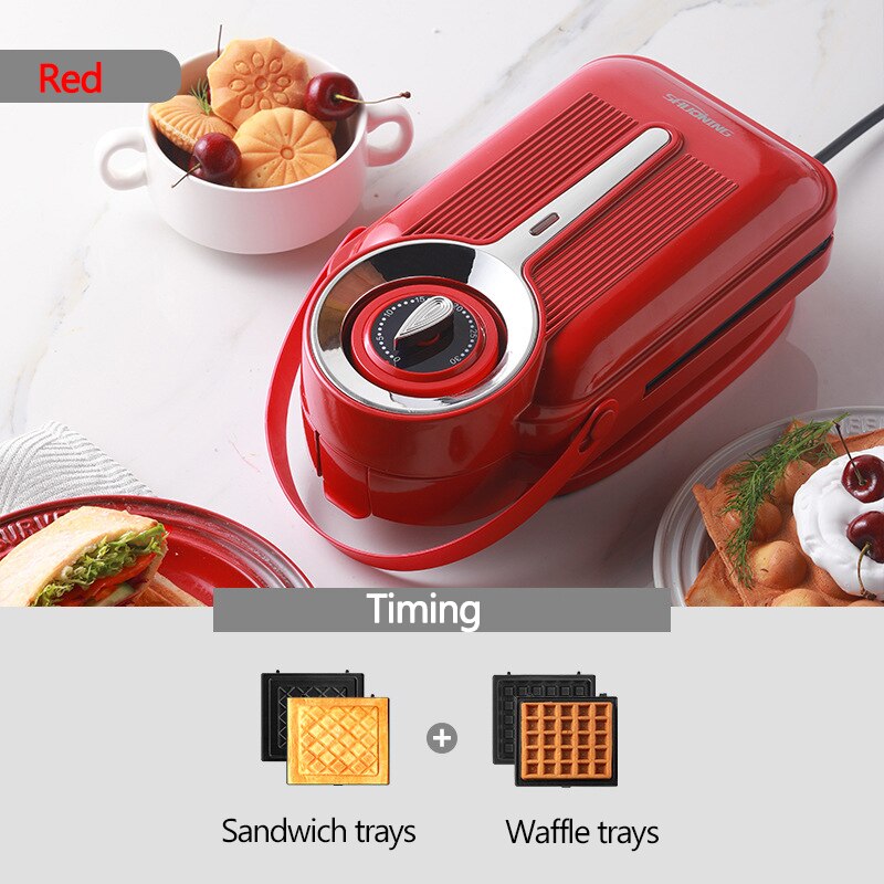 Sandwichera eléctrica de 650W con temporizador, máquina para hacer gofres, tostadora, máquina de desayuno Takoyaki, tortitas, Donuts, Sandwichera de 220V