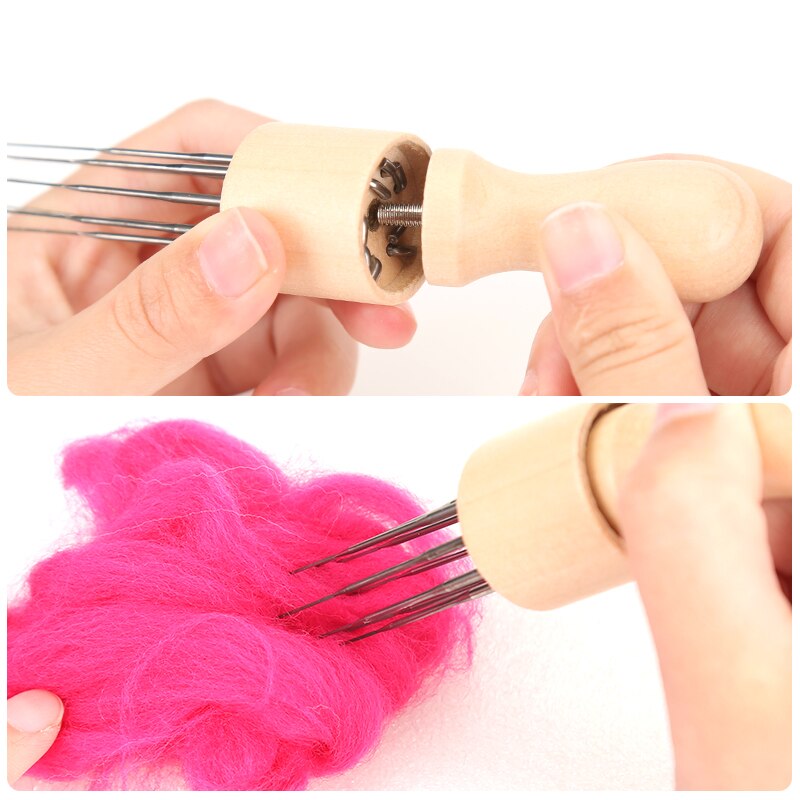 KAOBUY Felting Needles Wool Felt Tools with Eight Needles Tool Craft Felt Needle with Solid Wood Handle With Finger Cots