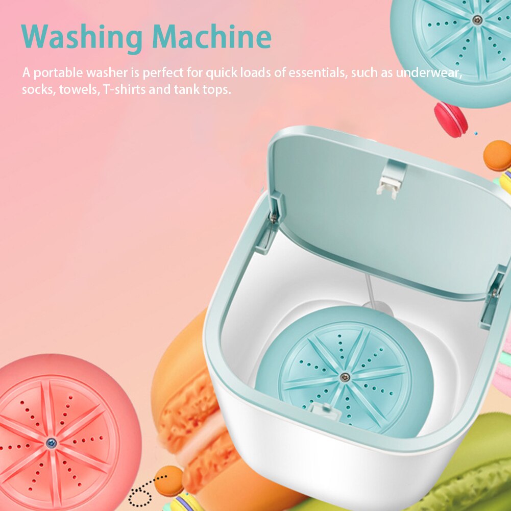 Mini bærbar turbo vaskemaskine elektrisk ultralyd roterende undertøj rengøring forretningsrejse abs personlig usb kabel camping