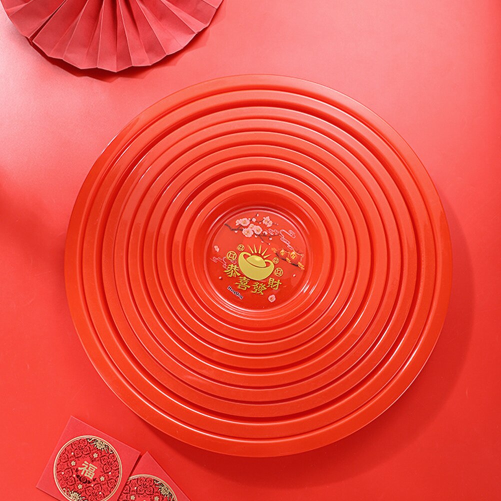 4pcs Food Serving Plate Snack Tray Chinese Style Fruit Plate Tea Storage Plate Chinese Festive Tea Flat Tray Worship The Master