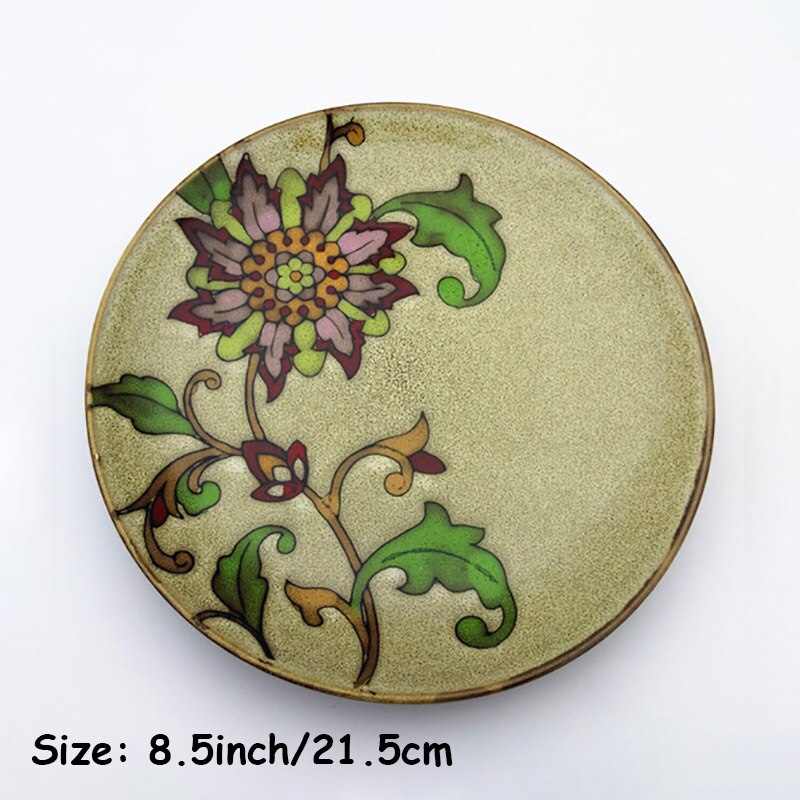 Keramisk blomstertallerken retro matbrett servisesett vestlig matfat rund salattallerken håndmalte flate tallerkener servise 1 stk.: L