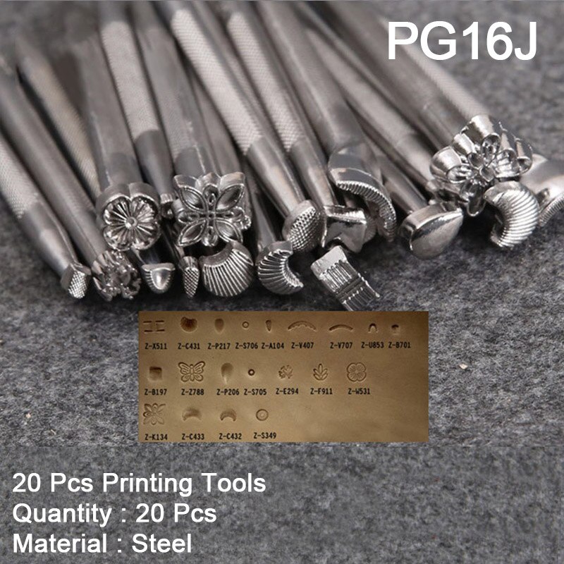 Lederen Staming Set Lederen Craft Carving Gereedschap Voor Leer Afdrukken Snijmes/Hamer/Lederen Draaibare Mes/Tool opbergdoos: 20Pcs Printing Tools