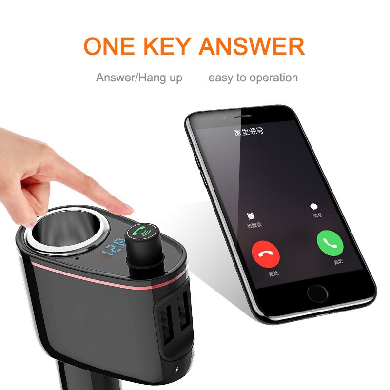 JINSERTA Bluetooth FM Transmitter Car Music MP3 Player Hands Free Car Kit Cigarette Lighter Power Adapter Splitter USB Charger