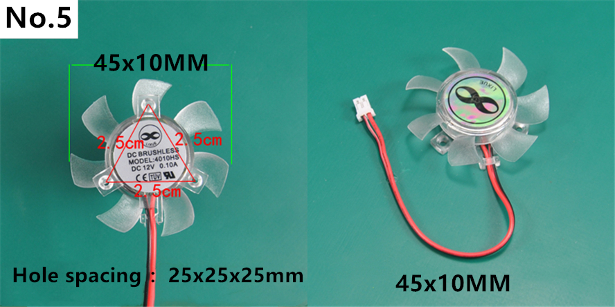 Ventilador VGA de 35MM, 45MM, 55MM, 65MM, 75MM de diámetro, 25MM, 26MM, 42MM, con muchos agujeros, espaciado DC12V, hoja de ventilador de 2 pines: 45MM  25MM