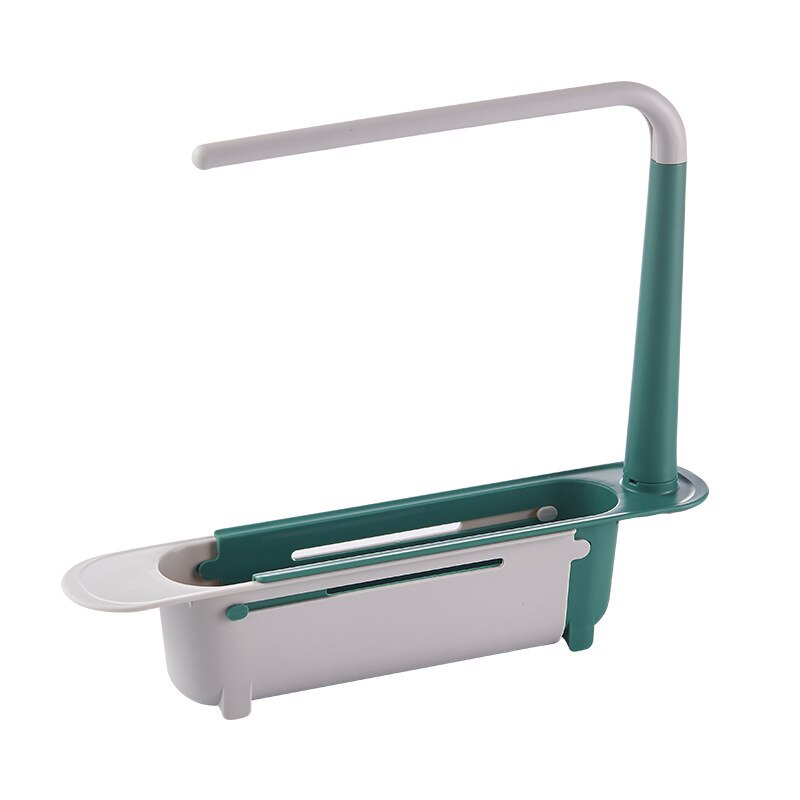 Telescopische Gootsteen Plank Spoelbakken Organisator Zeep Sponge Holder Sink Afvoer Rack Opslag Mand Keuken Gadgets Accessoires Tool: green